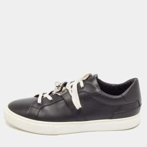 Hermes Black Leather Day Lace Up Sneakers Size 43.5