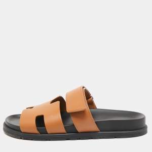 Hermes Brown Leather Chypre Sandals Size 41.5