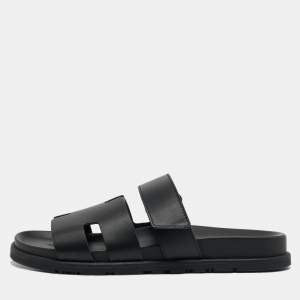 Hermès Black Leather Chypre Sandals Size 41