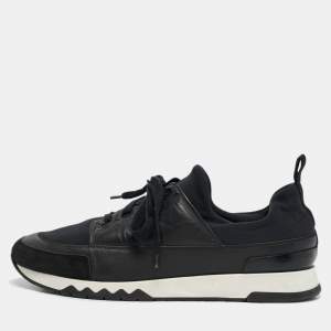 Hermes Black Fabric and Leather Stadium Lace Up Sneakers Size 44