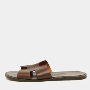 Hermes Dark Brown Leather Izmir Flat Sandals Size 43.5
