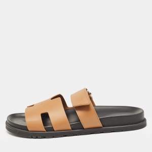 Hermes Brown Leather Chypre Sandals Size 43