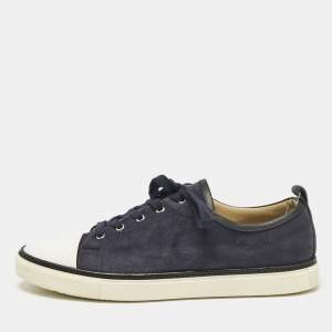 Hermes Navy Blue/White Suede and Leather Low Top Sneakers Size 45