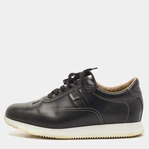 Hermes Black Leather Quicker Low Top Sneakers Size 43