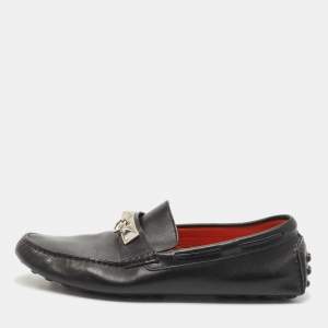 Hermes Black Leather Irving Slip On Loafers Size 41