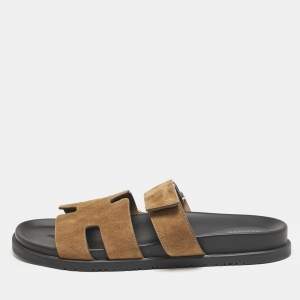 Hermes Brown Suede Chypre Sandals Size 45.5