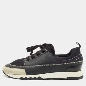 Hermes Black Neoprene and Leather Stadium Lace Up Sneakers Size 43.5
