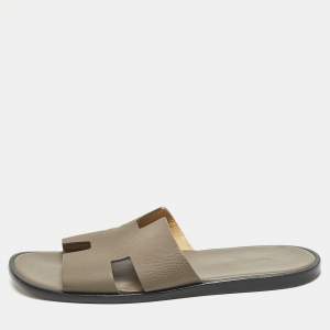 Hermes Brown Leather Izmir Flat Slide Sandals Size 43.5