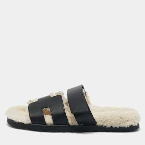 Hermes Black Leather Chypre Sandals Size 40.5
