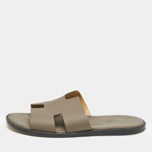 Hermes Brown Leather Izmir Flat Slides Size 40