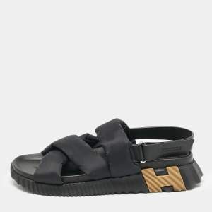 Hermes Black Fabric and Leather Electric Sandals Size 42