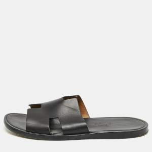 Hermes Black Leather Izmir Slide Sandals Size 40