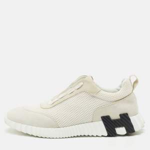 Hermes White Mesh and Suede Bouncing Sneakers Size 43