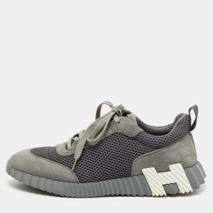 Hermes Grey Mesh and Suede Bouncing Low Top Sneakers Size 42.5