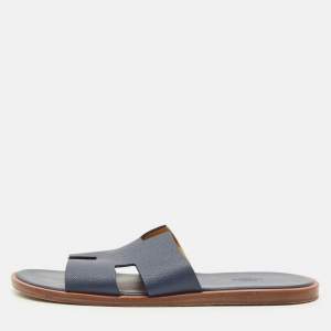 Hermes Brown Leather Izmir Slide Sandals Size 44