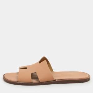 Hermes Beige Leather Izmir Flat Slides Size 41