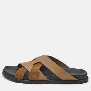 Hermes Brown Leather and Suede Kazimir Sandals Size 46