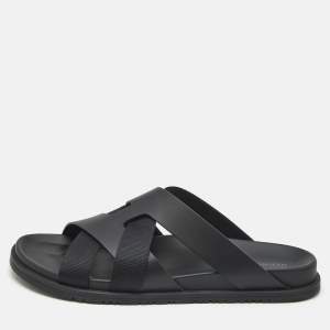 Hermes Black Leather and Fabric Kazimir Sandals Size 45.5