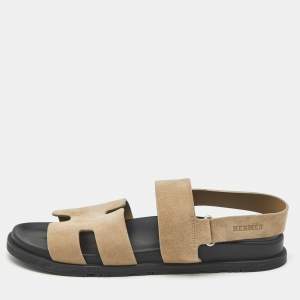 Hermes Beige Suede Genius Flat Sandals Size 44.5