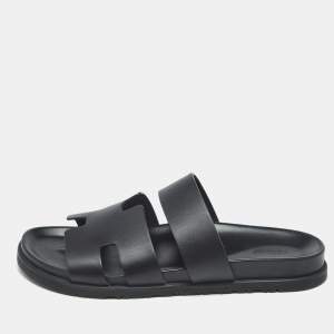 Hermes Black Leather Ankara Sandals Size 46