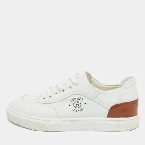 Pre Owned Hermes White/Brown Leather Get Sneakers Size 45