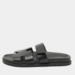 Hermès Black Leather Chypre Sandals Size 43