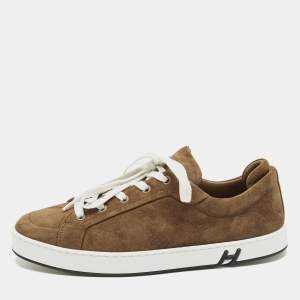 Hermes Brown Suede Kid Sneakers Size 40