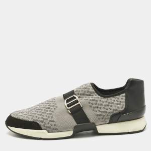Hermes Grey/Black Knit Fabric and Leather Run Sneakers Size 43.5