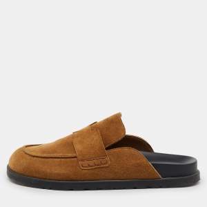 Pre Owned Hermes Brown Suede Go Mules Size 42.5
