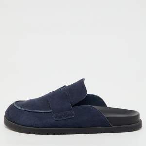 Pre Owned Hermès Navy Blue Suede Go Mules Size 43