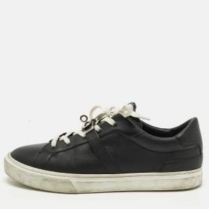 Pre Owned Hermes Black Leather Day Lace Up Sneakers Size 43