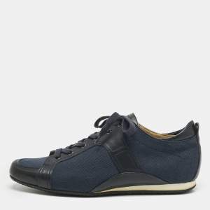 Hermes Navy Blue Denim and Leather Low-Top Sneakers Size 45