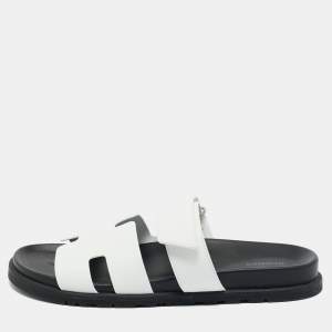 Pre Owned Hermes White Leather Chypre Sandals Size 43