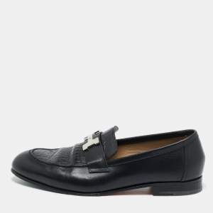 Pre Owned Hermes Black Crocodile Leather and Leather Loafers Size 41.5