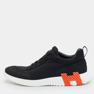 Pre Owned Hermes Black Mesh and Suede Bouncing Lace Up Sneakers Size 43.5