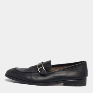 Pre Owned Hermes Black Leather Monterey Loafers Size 41.5