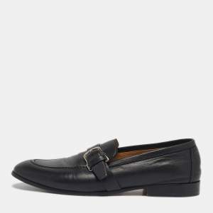 Pre Owned Hermes Black Leather Buckle Loafers Size 42