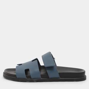 Pre Owned Hermès Blue Leather Chypre Sandals Size 43