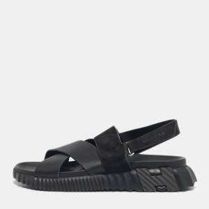 Pre Owned Hermès Black Leather and Suede Electric Sandals Size 42