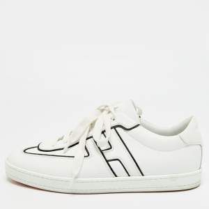 Pre Owned Hermes White Leather Boomerang Lace Up Sneakers Size 43