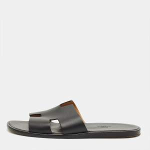 Pre Owned Hermès Izmir  Black Leather Flat Sandals Size 44