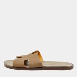 مملوكة مسبقًا Hermes Izmir Size 42.5 Brown Leather Flat Slides 
