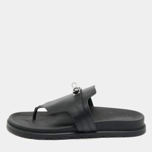Pre Owned Hermes Empire Size 40.5 Black Leather Thong Flat Slide