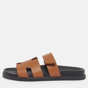 Pre Owned Hermes Chypre Size 42 Brown Leather Flat Sandals