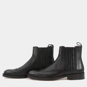 Pre Owned Hermes Side Gore Short Boots Brogue (Perforated) Black Leather Size 43