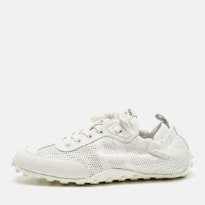 Pre Owned Hermes In Size 40 White Perforated Leather Low Top Sneakers