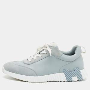 Pre Owned Hermes Bouncing Size 42 Cloud Grey Leather and Suede Low Top Sneakers