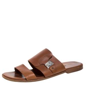 Hermes Brown Leather Slide Sandals Size 43.5