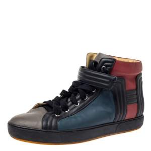 Hermes Multicolor Leather Lions High Top Sneakers Size 44