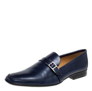 Hermes Navy Blue Leather Dan Loafers Size 43.5